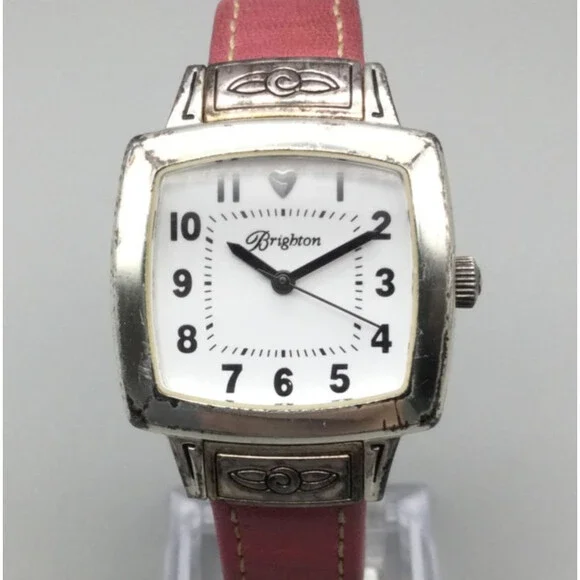 Brighton Orchard Watch Women 30mm Silver Tone Square Dial Leather New Battery - Picture 1 of 14